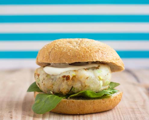 fish burger with wasabi and lemon mayonnaise