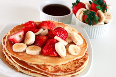 Pancakes with Strawberries and Banana Topping