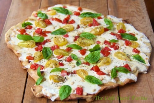 Grilled Pizza Margherita w/ Heirloom Tomatoes and Roasted Pine Nuts