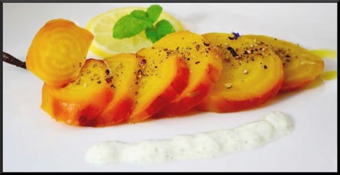 Roasted Golden Beets with Lemon and Mint Cream Sauce
