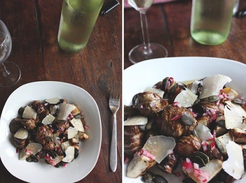 Roasted Sunchokes with Pumpkin Seeds, Pickled Red Onion and Shaved Parmesan