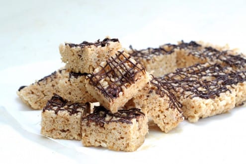 Brown Butter Rice Crispy Treats with Chocolate Drizzle
