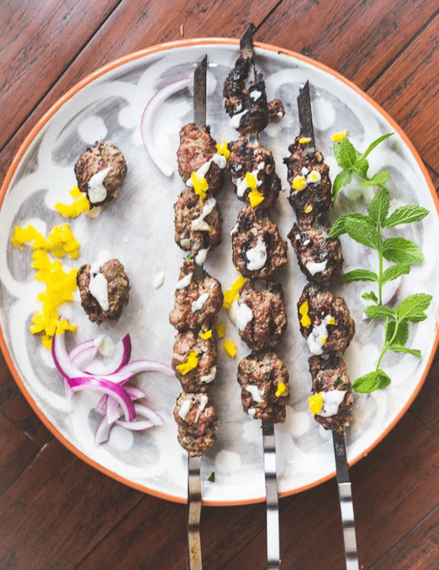 Grilled Kofta Skewers with Mint Sauce