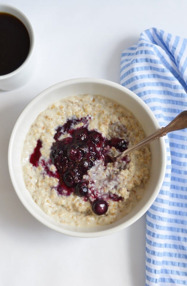 Creamy Steel-Cut Oatmeal with Blueberry-Basil Compote