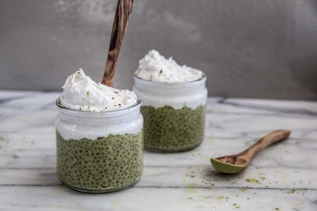 Matcha Chia Pudding with Coconut Whipped Cream