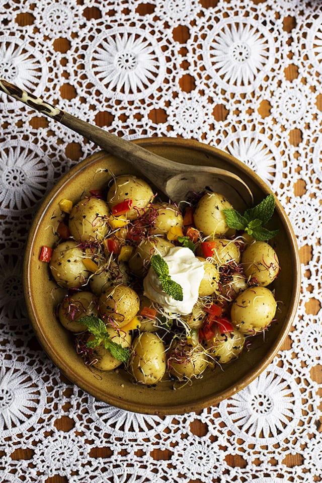 Mint, Garlic, Peppers, Sprouts and Baby Potato Salad