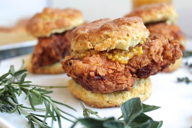 Apricot Mustard and Fried Chicken Biscuits 