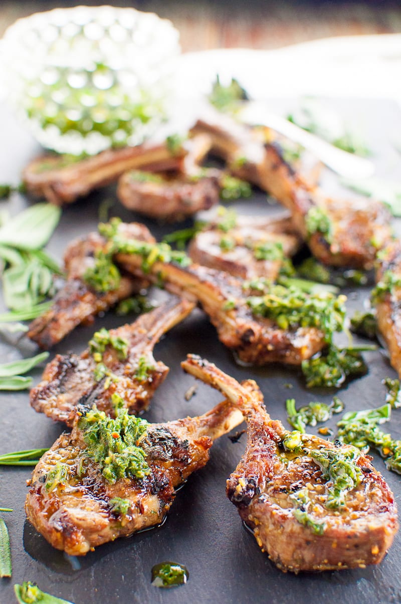 Garlic and Herb Rubbed Lamb Chops with Mint Chimuchurri