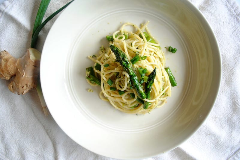 Pesto Pasta with Scallions, Ginger and Asparagus2