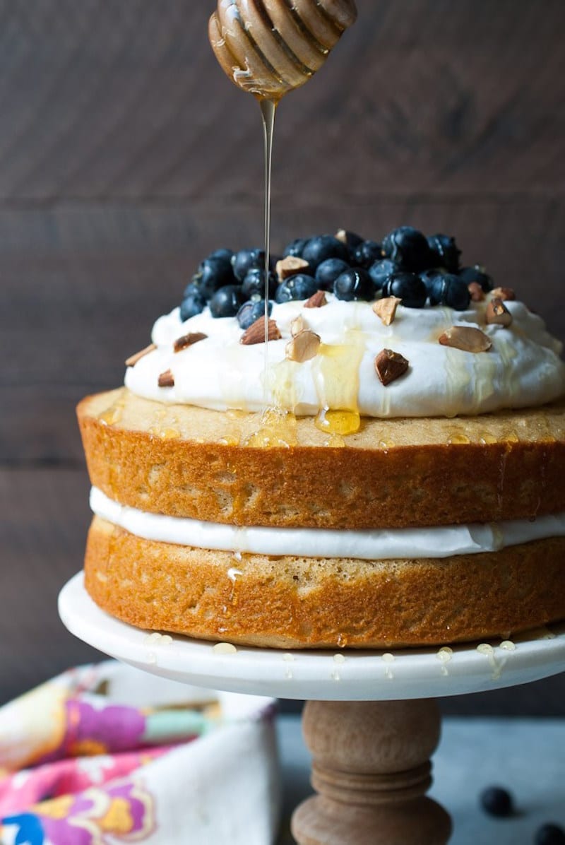 Lemon Olive Oil Cake with Blueberries and Coconut Whipped Cream