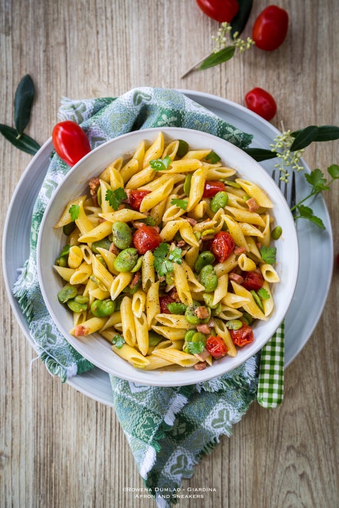 Fava, Pancetta, and Tomato Penne