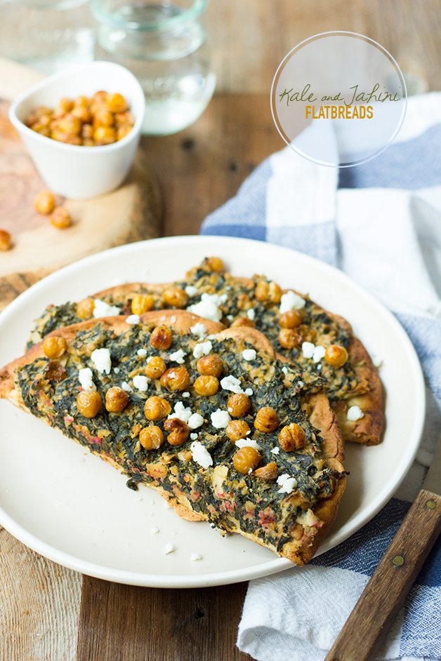 Kale and Tahini Flatbreads with Chickpeas, Beet and Pear Salad