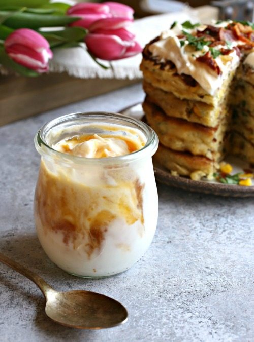 Bacon and Corn Fritters with Apricot Yogurt Sauce
