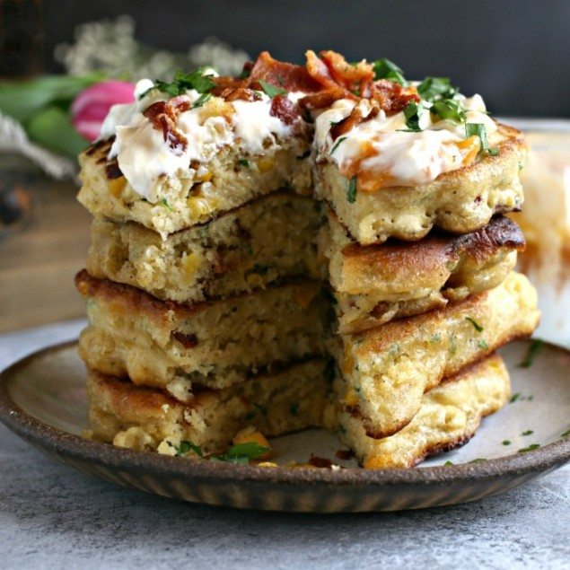 Bacon and Corn Fritters with Apricot Yogurt Sauce