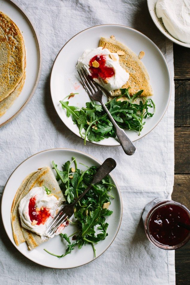 Whipped Goat Cheese, Ricotta and Strawberry Buckwheat Crepes