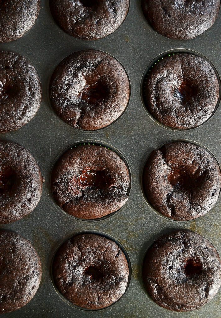Dark Chocolate-Filled Mocha Cupcakes