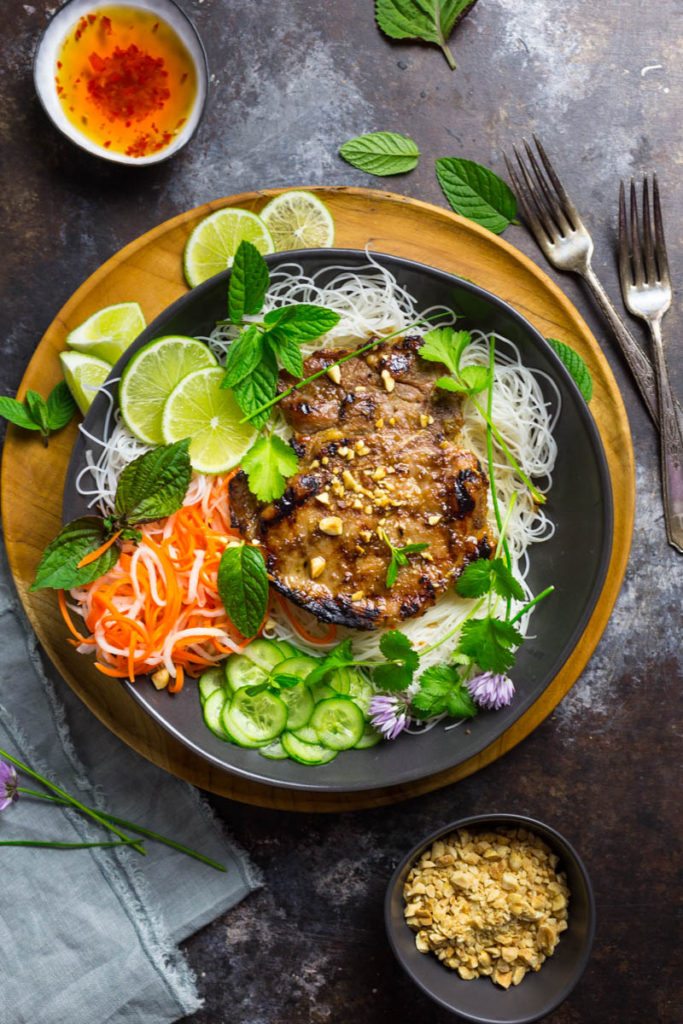 Grilled Pork Chops and Vietnamese Rice Noodles