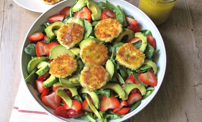 Strawberry, Fried Goat Cheese and Avocado Salad