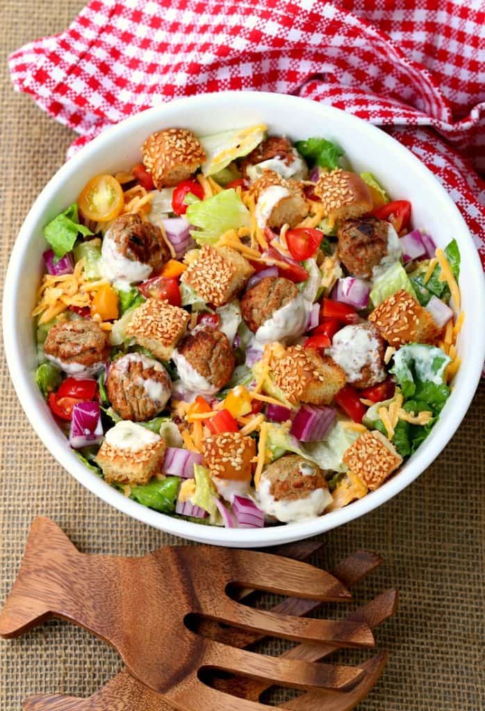 Cheeseburger Salad and Creamy Pickle Dressing