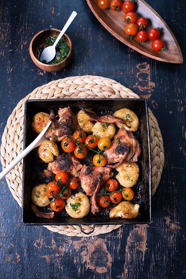 Easy One-Pan Chicken and Potatoes with Herb Sauce