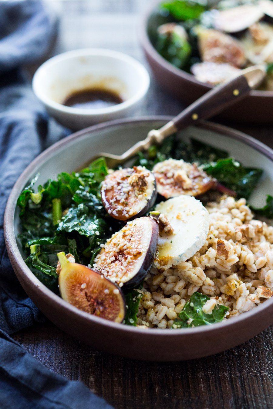 Fig, Goat Cheese and Kale Farro Bowl