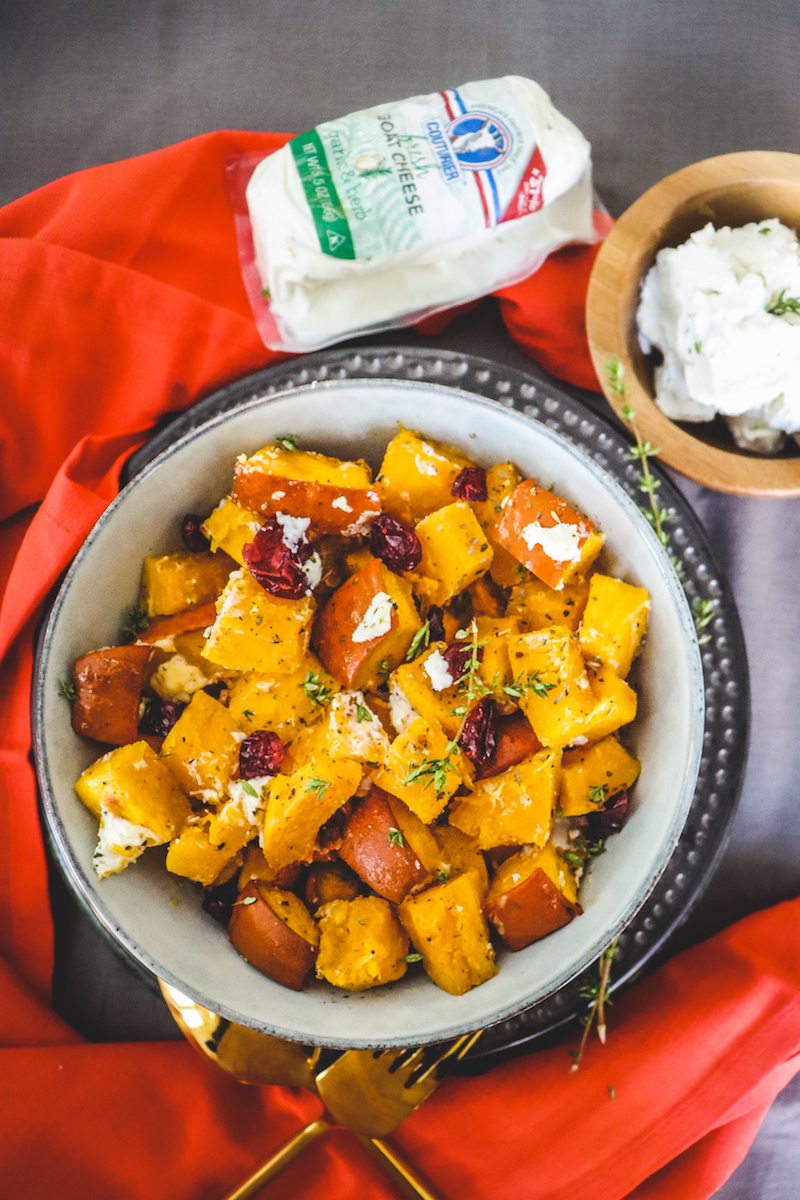 Roasted Pumpkin and Cranberries with Le Cornilly Goat Cheese