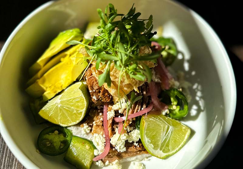 Beginner's Luck 12-hour pork over blue corn grits