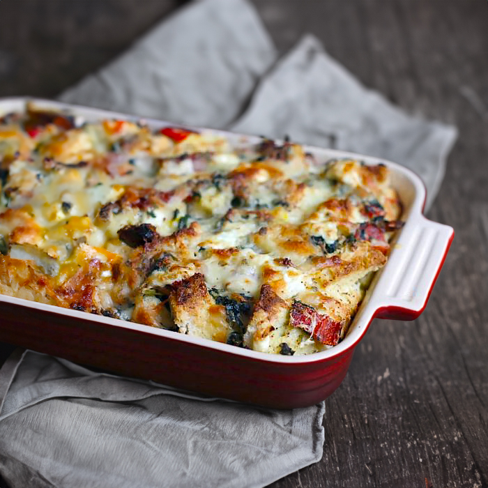 Breakfast Triple Cheese and Spinach Strata