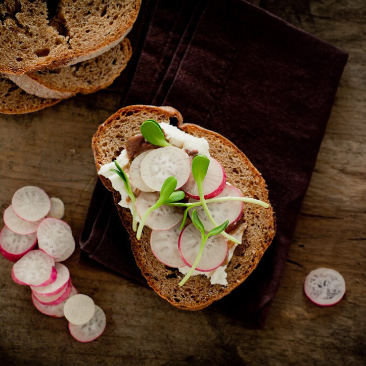 French Radish and Goat Cheese Tartines