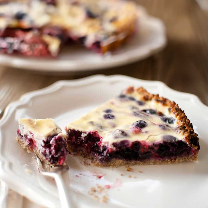 Walnut and Coconut Crusted Berry Ricotta Tart