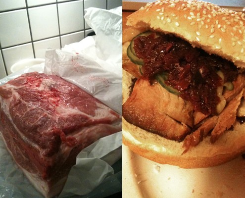 Pork shoulder and hangover sandwich