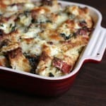 Triple cheese and spinach strata