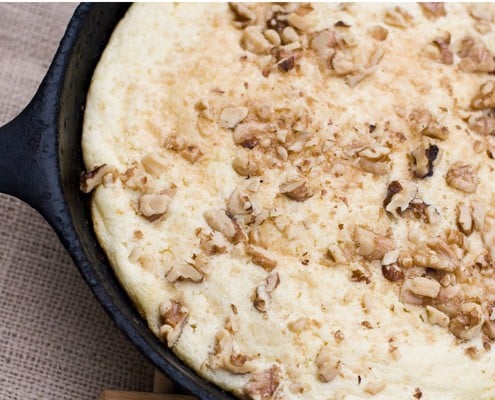 Lemon Ricotta Soufle Pancake with chopped walnuts