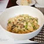 Potato Gnocchi with Peas, Mushroom ragout and Cream
