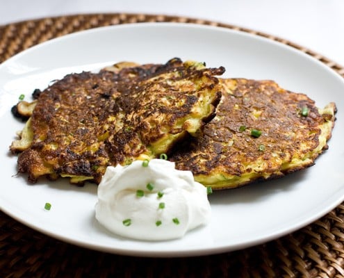 Zucchini Pancakes w/sour cream and chives