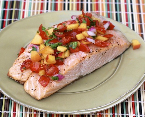 Cooking the Magazines: Grilled Salmon with Tomato-Peach Salsa