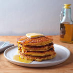 Sweet Corn Pancakes with Maple Syrup and Butter