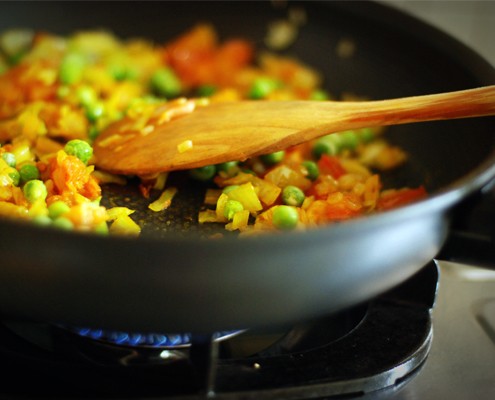 Cook the veggie mixture until softened but firm before adding the eggs.