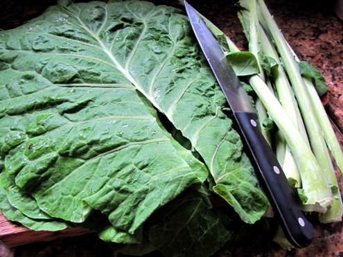 remove the stems from collard greens