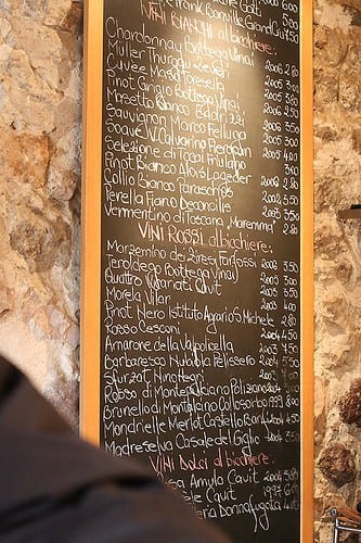 Wine list on chalkboard