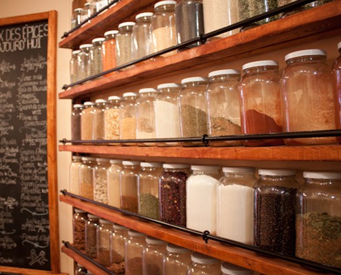 Row upon row of spices at Spice Station in Montreal {Photo © Nabil El Khayal}