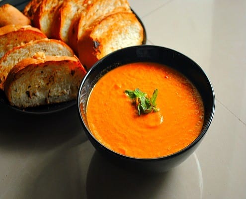 Basil and Coriander Tomato Soup Recipe on Honest Cooking