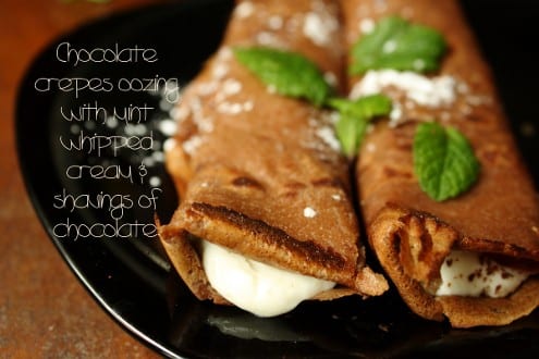 Chocolate Crepes Oozing With Mint Whipped Cream