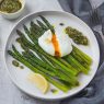 Roasted Green Asparagus with Poached Egg and Arugula Pistou