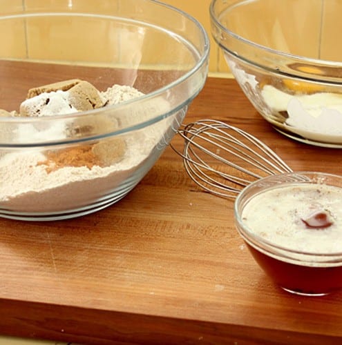 Dry and wet ingredients and browned butter