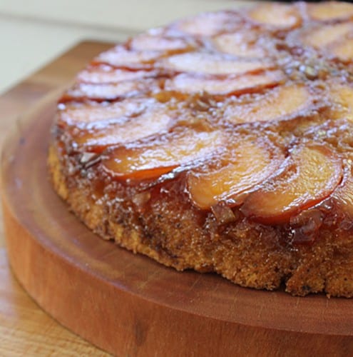 Peach Upside Down Cornmeal Skillet Cake