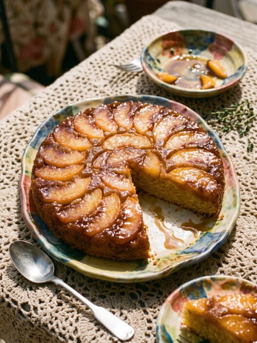 Peach Upside-Down Cornmeal Skillet Cake