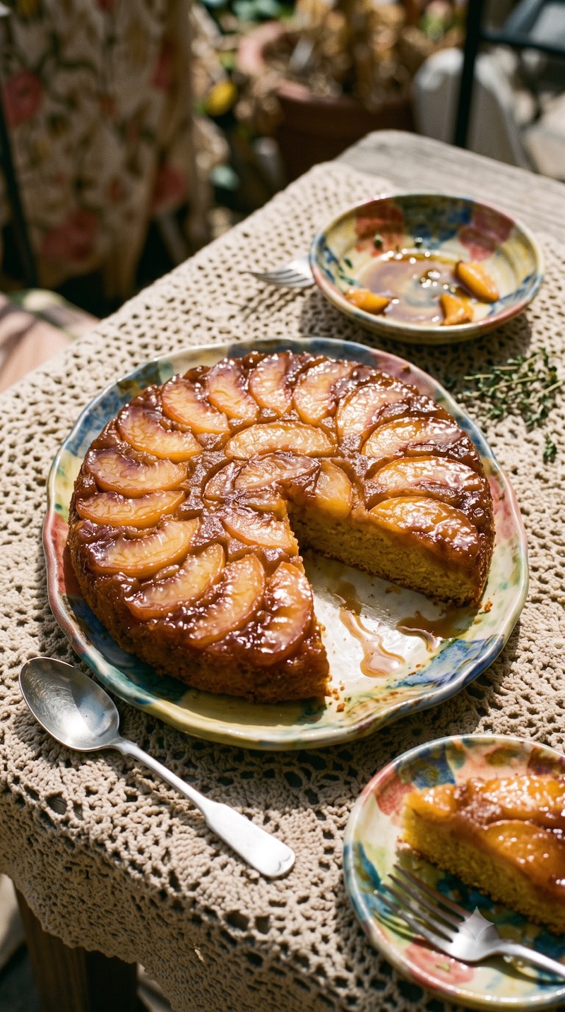 Peach Upside-Down Cornmeal Skillet Cake