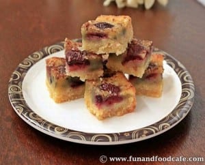 Cherry Brown Butter Bars Cherry Recipe   HC Chocolate Cherry Blondies 300x242 