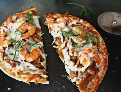 Shrimp and Fennel Onion Chutney Pizza